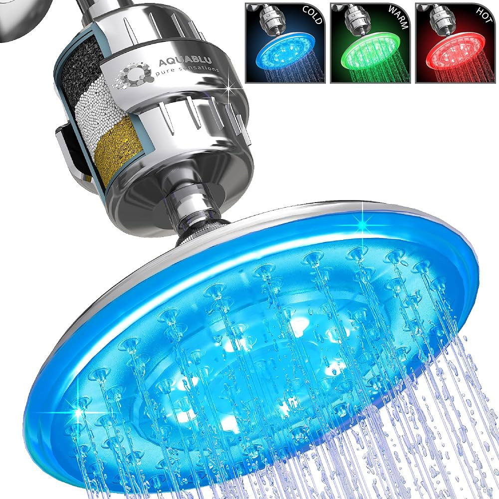 LED Shower Head Large 8” Rainfall + NO BS Shower Filter - 99% REMOVAL Shower Head Filter for Ha... | Amazon (US)