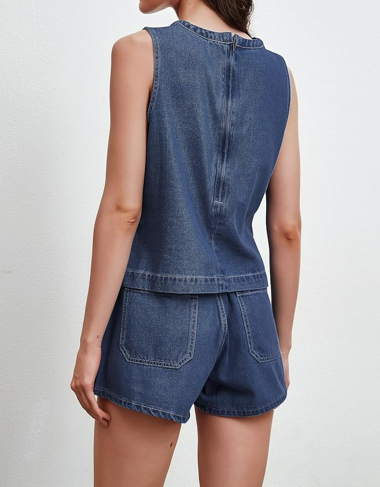 Kedera Summer Denim Set for Women 2 piece Casual Sleeveless Boxy Shirt Tops and Shorts Pants Loun... | Amazon (US)
