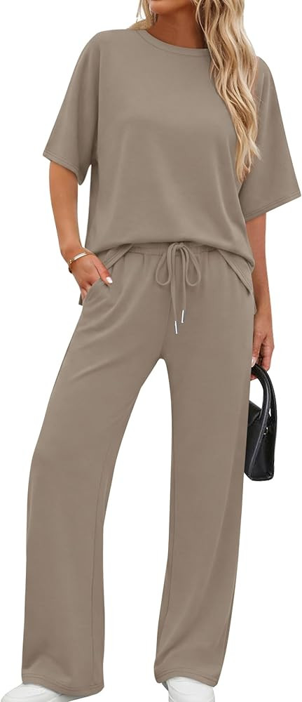 XIEERDUO Women's Side Slit Lounge Sets 2 Piece Travel Outfits Airport Tracksuit Oversized Wide Le... | Amazon (US)