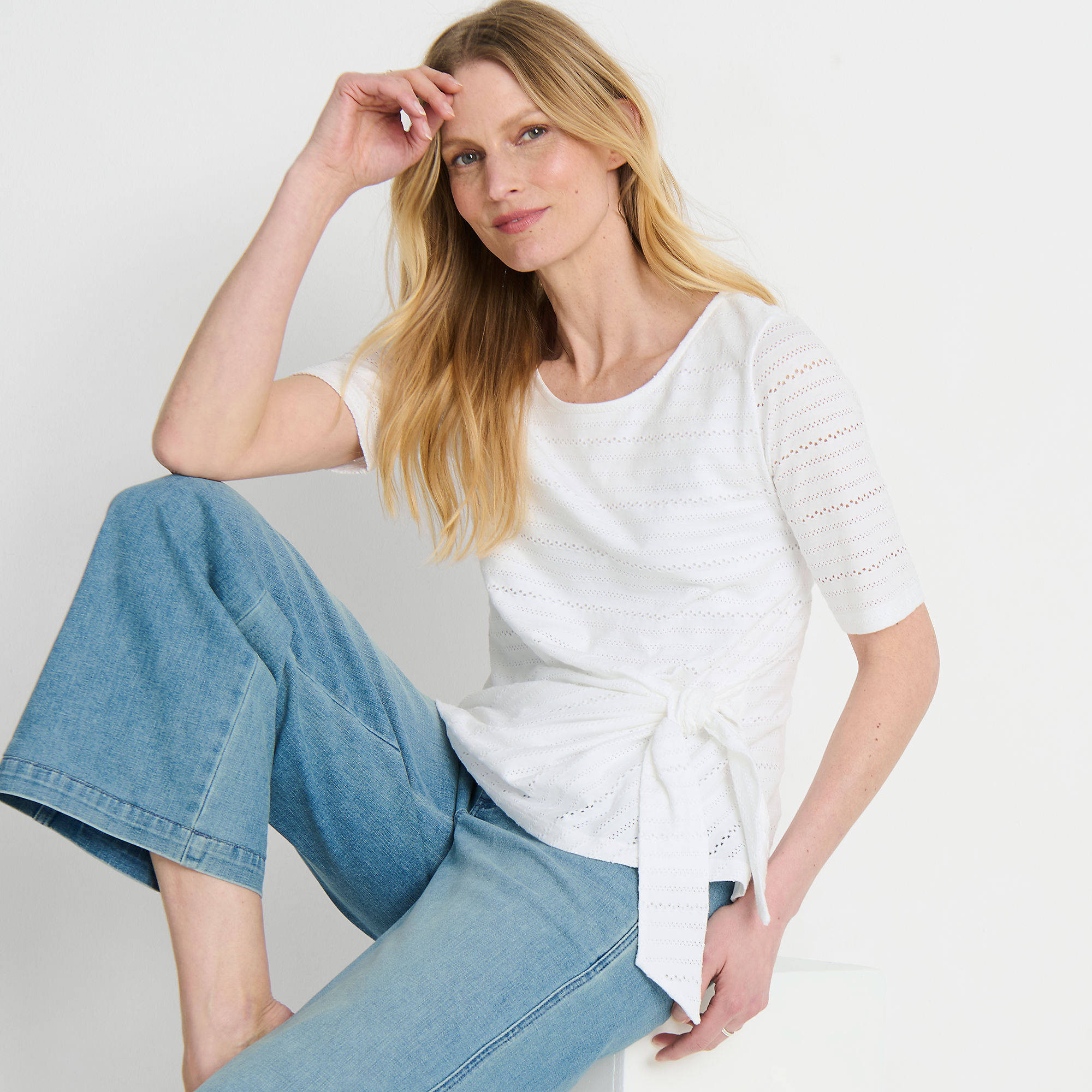 Women's Petite Lightweight Jersey Eyelet Side Tie Top | Lands' End (US)