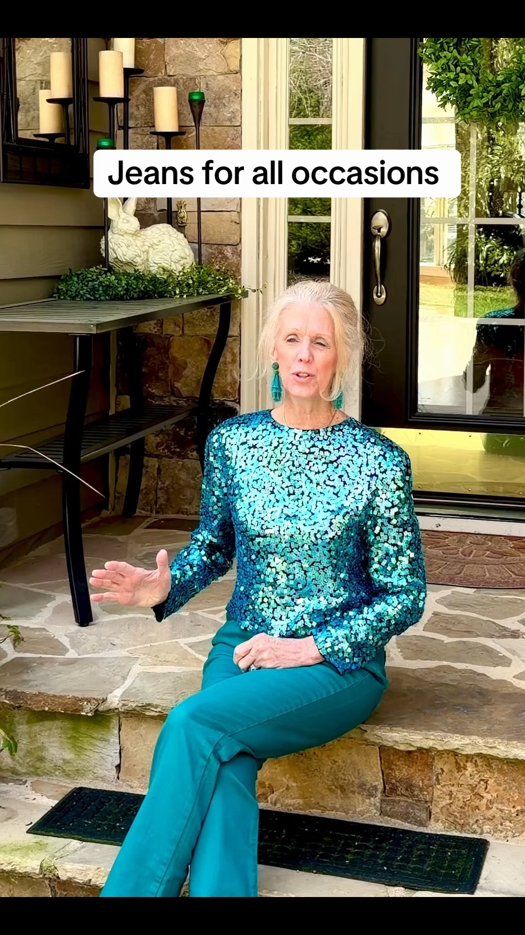 Trendy teal jeans elevate an outfit for all occasions- clubbing, date nights, dinner, concerts and more #advancedstyle #over50 #over60 #over70

#LTKFestival #LTKootd #LTKOver40