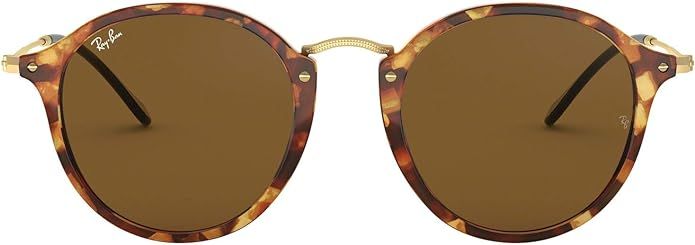 Ray-Ban RB2447 Round Fleck Sunglasses, Spotted Brown Havana/Brown, 49 mm | Amazon (US)