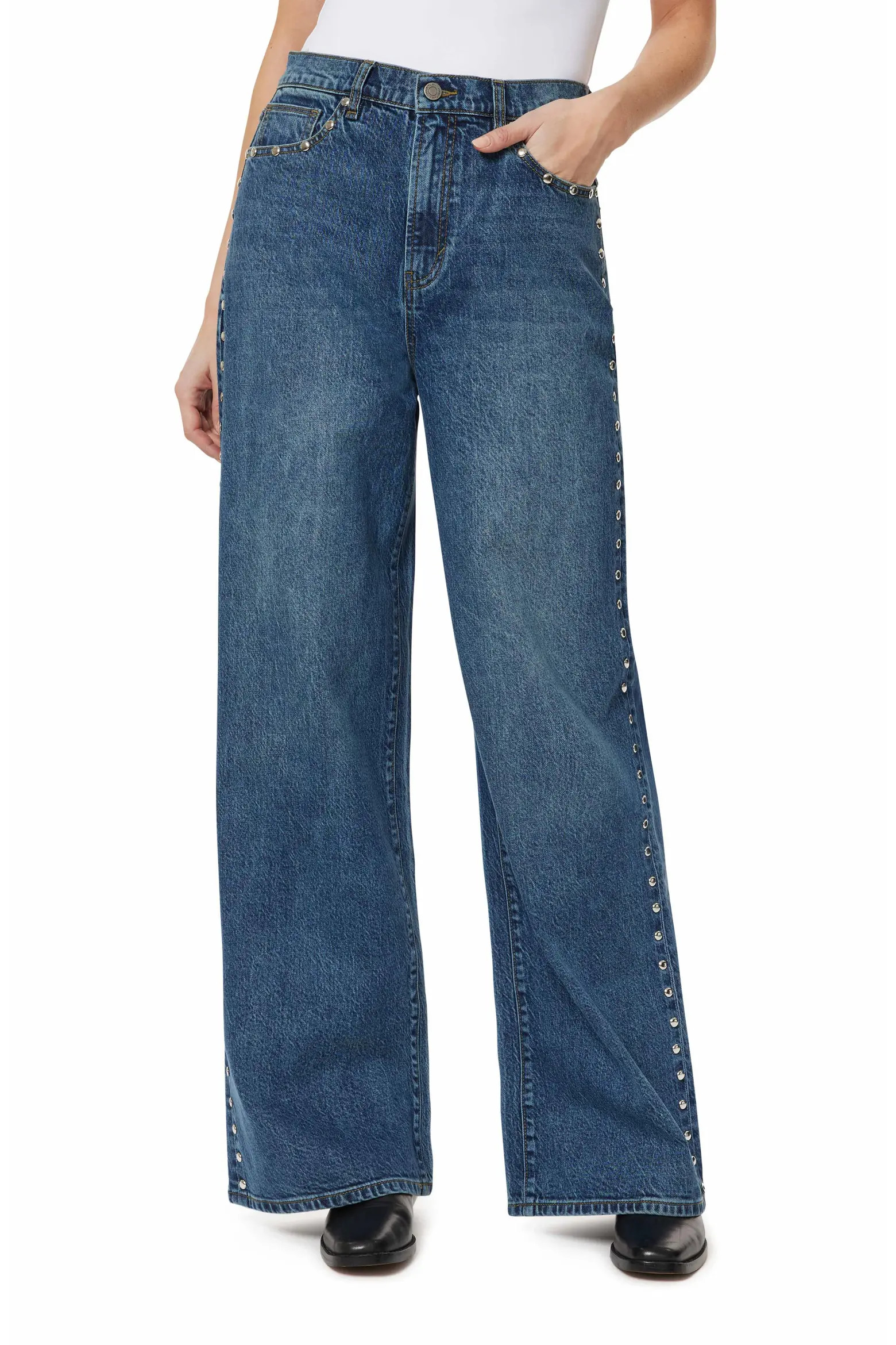 Habitual Gemma Studded High Waist Wide Leg Jeans (Women) | Nordstrom | Nordstrom