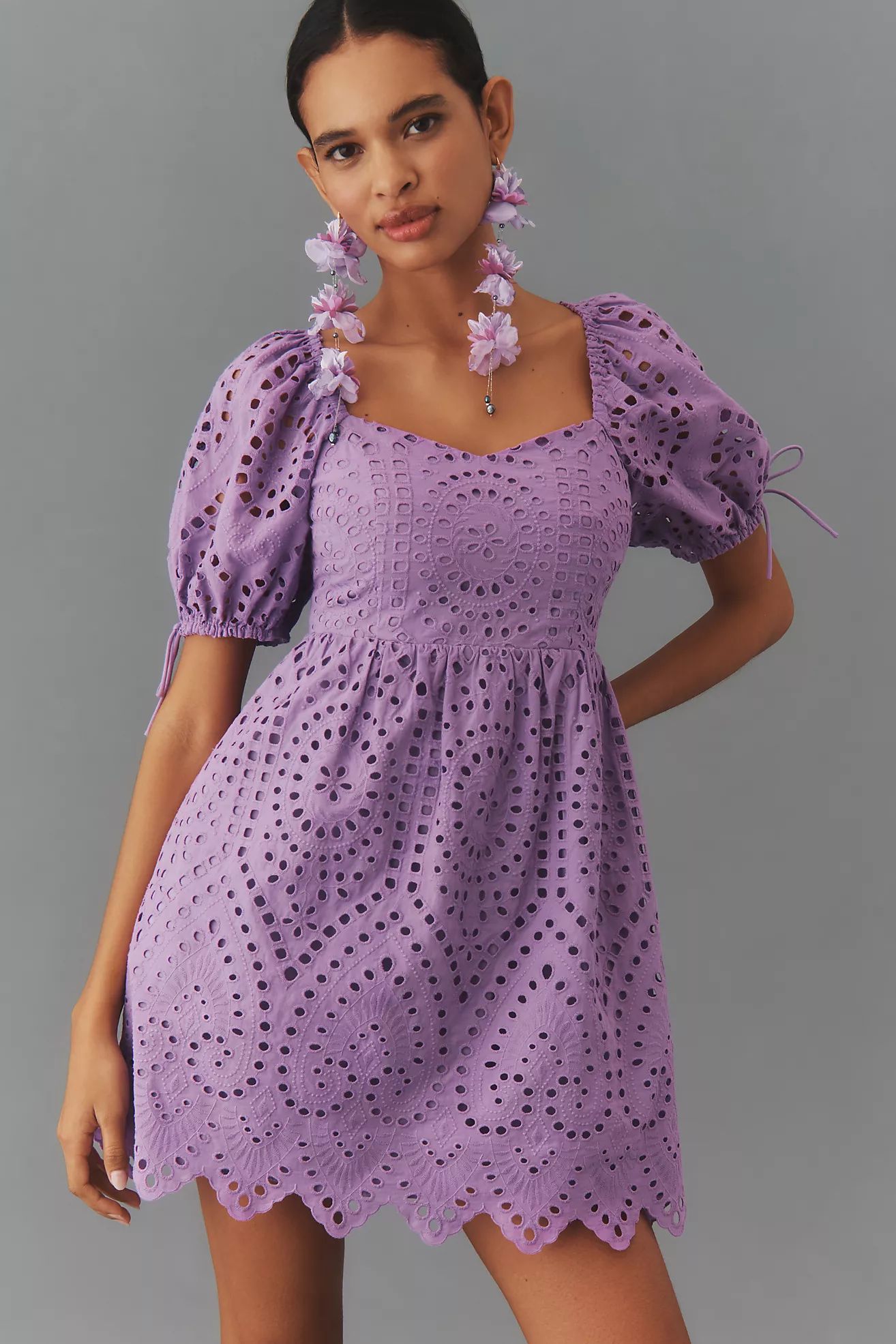 English Factory Short-Sleeve Scallop Mini Dress | Anthropologie (US)