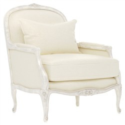 Antoinette Heathered Ivory Crypton Vintage White Bergere Chair | Kathy Kuo Home