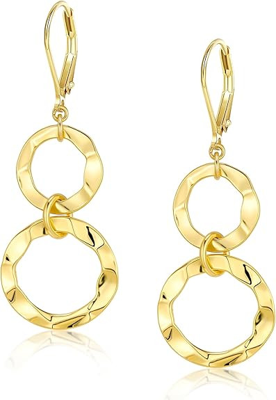 ALEXCRAFT 925 Sterling Silver Hypoallergenic Leverback Double Circle 14K Gold Dangle Earrings for... | Amazon (US)