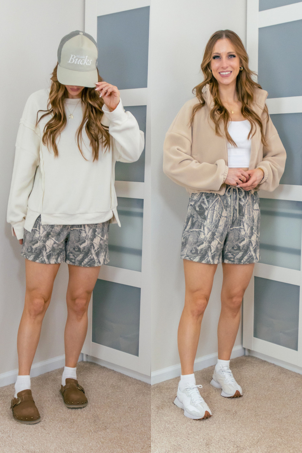 Spring is the perfect time for stylish yet comfortable outfits! These camo shorts are perfect for transitioning into warmer weather. I paired mine with some quarter socks and New Balance sneakers for a casual, chic look.
>I'm wearing a size small in the floral grey color in the shorts.
>I sized up a half size in the clogs
>New Balance sneakers fit TTS.
 

 #LTKootd #LTKSeasonal #LTKMidsize