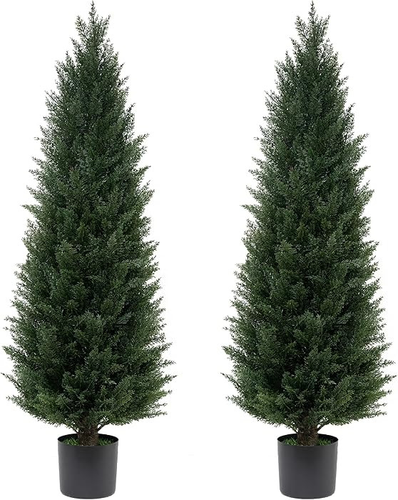 4FT Artificial Cedar Topiary Trees UV Resistant Potted Plant Set of 2 Faux Pine Trees Fake Shrubs... | Amazon (US)