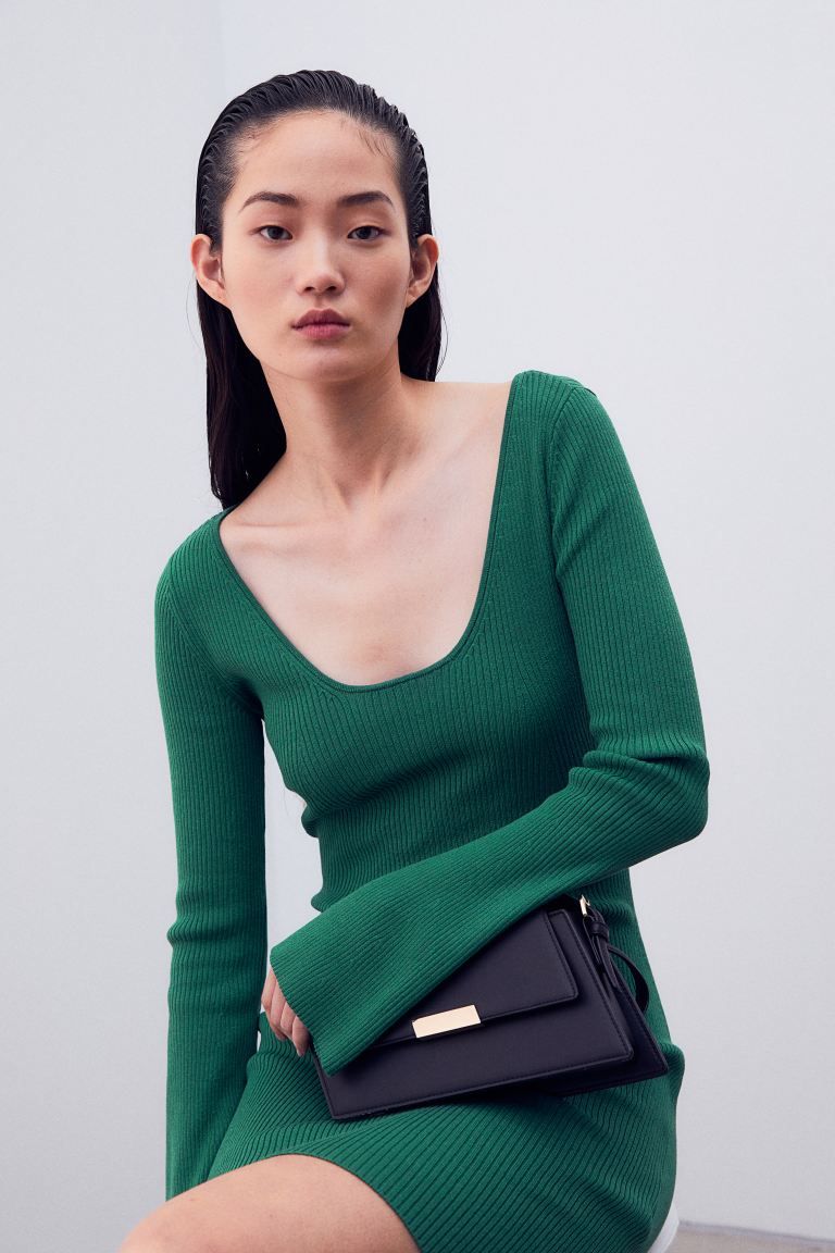 Rib-knit Dress - Green - Ladies | H&M US | H&M (US + CA)