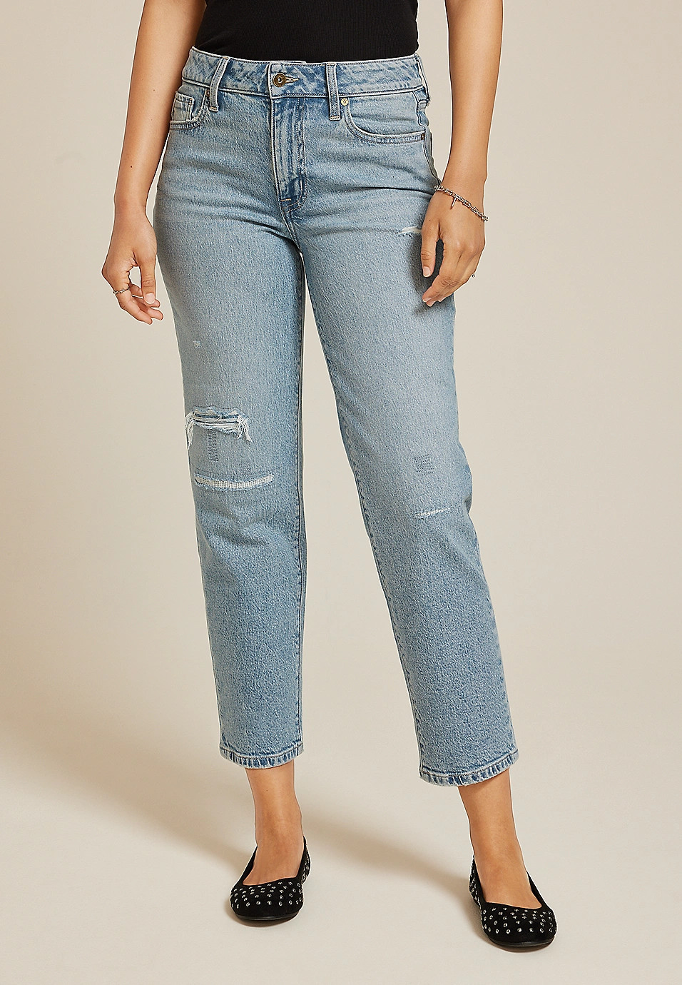 edgely™ Light High Rise Ripped Relaxed Straight Ankle Jean | Maurices