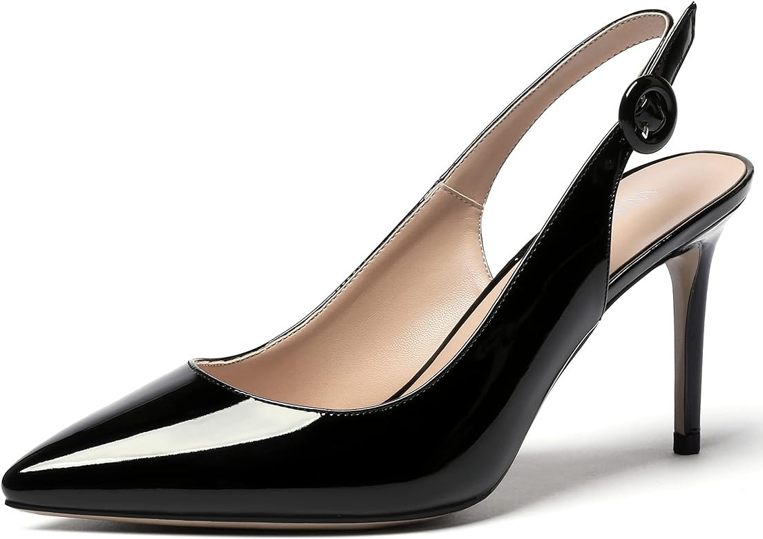 WAYDERNS Women's Slingback Patent Leather Pointed Toe Sexy Stiletto High Heel Pumps Wedding Dress... | Amazon (US)