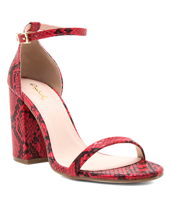 Qupid Women's Sandals RED/BLACK - Red & Black Snakeskin Print Slender Ankle-Strap Lake Sandal - Wome | Zulily