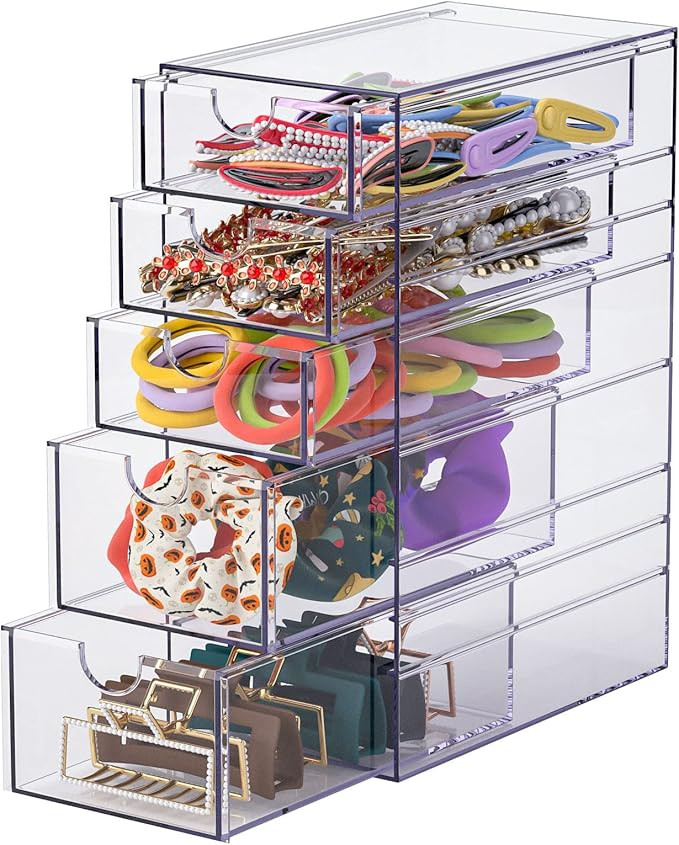 Hair Accessories Organizer with 5 Drawers, Plastic Storage Drawers Compact Clear Organizer Drawer... | Amazon (US)