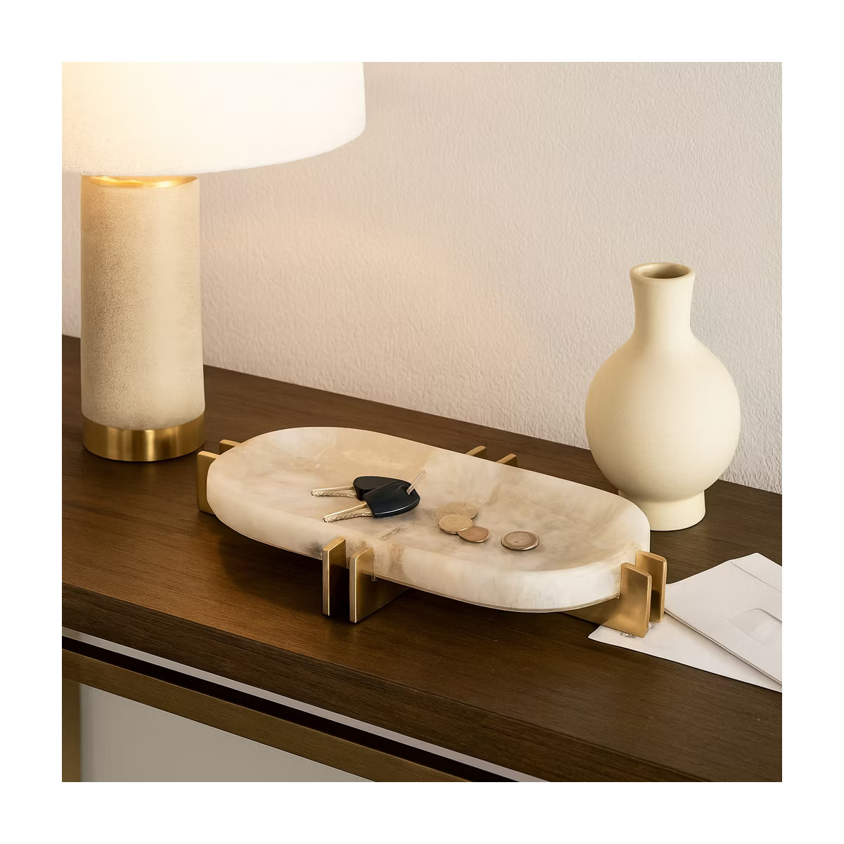 House Decor Tray for Bed or Coffee Table - Elegant Oval Marble Tray with Metal Frame for Centerpi... | Target