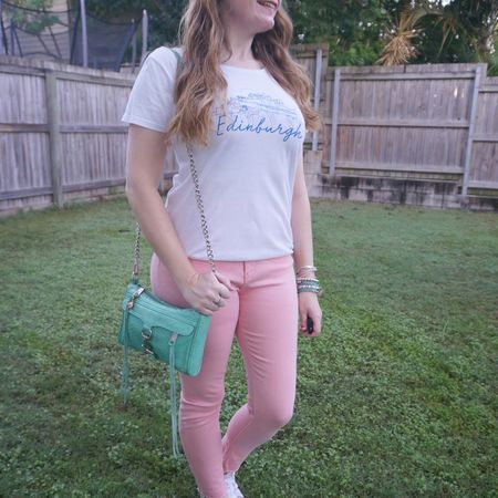Graphic tee with my thrifted pink Zara frayed hem jeans and a little extra colour with my Rebecca Minkoff aqua mini MAC 💕 💙

#LTKaustralia #LTKitbag