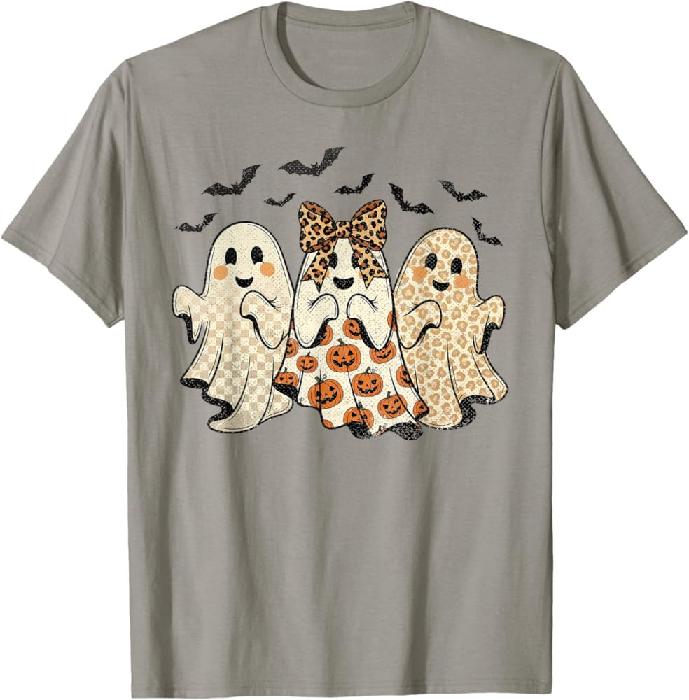 Preppy Halloween Leopard Cute Ghost Trio Retro Aesthetic T-Shirt | Amazon (US)