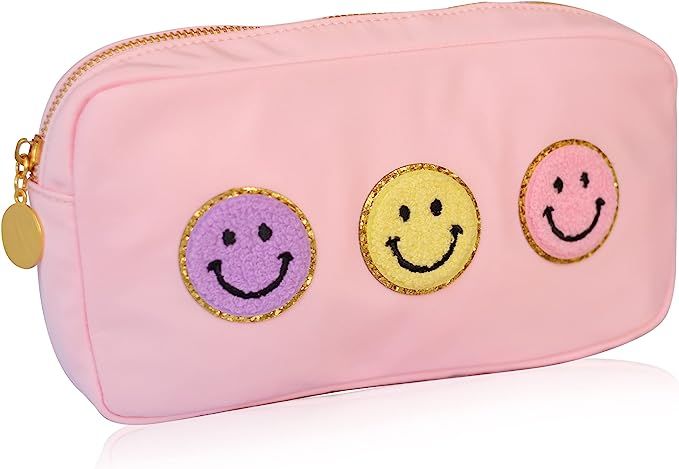 Lachkey Co Preppy Chenille Patch Toiletry Bag Zipper Smile Nylon Portable Water Resistant Cosmeti... | Amazon (US)