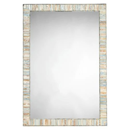Talia Coastal Beach Blue Capiz Rectangular Wall Mounted Mirror | Kathy Kuo Home
