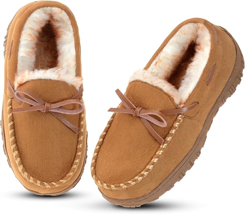 Vonair Kids Moccasin Slippers Memory Foam House Shoes Indoor Outdoor Rubber Bottom Slippers for B... | Amazon (US)