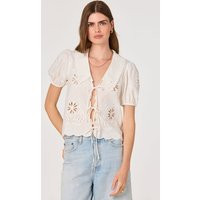 ASTR the Label | Eider Embroidered Cutwork Tie-Front Top in White | Size M | ASTR The Label (US)