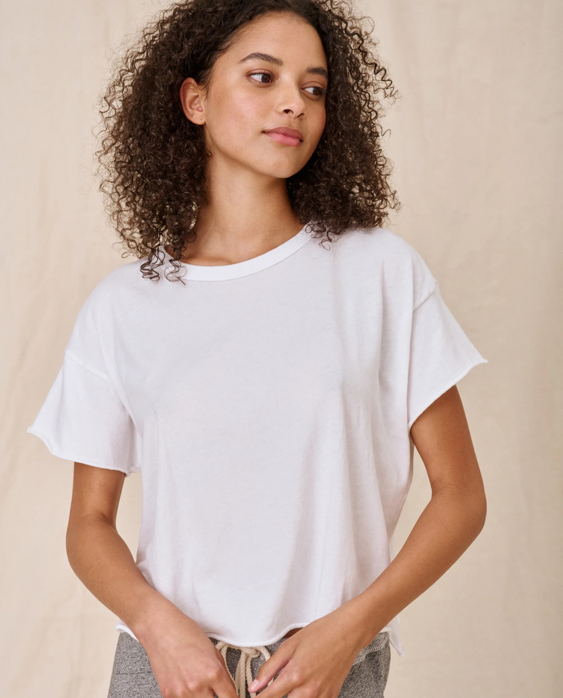 The Crop Tee. Solid -- True White | THE GREAT.