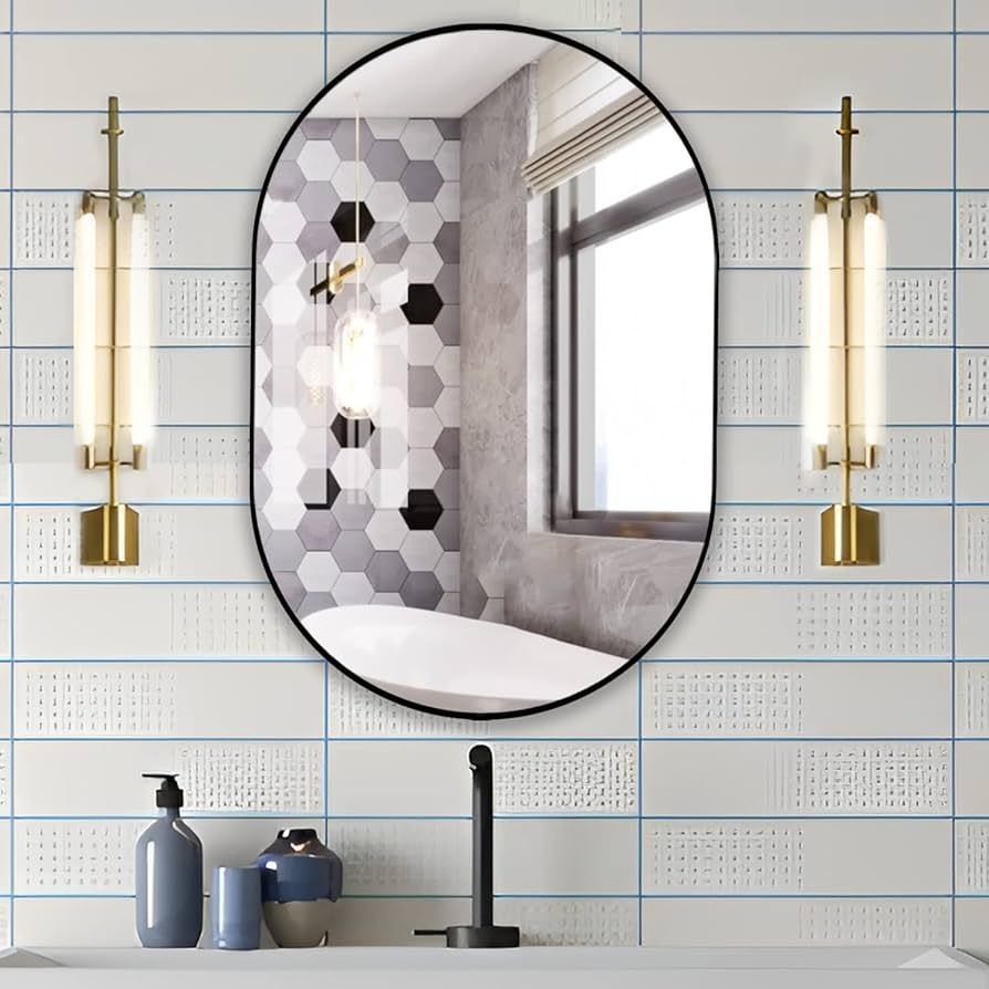 Manocorro Oval Wall Mirror, 20" x 30", Black Oval Bathroom Mirror, Large Wall Mounted Mirror w/Me... | Amazon (US)