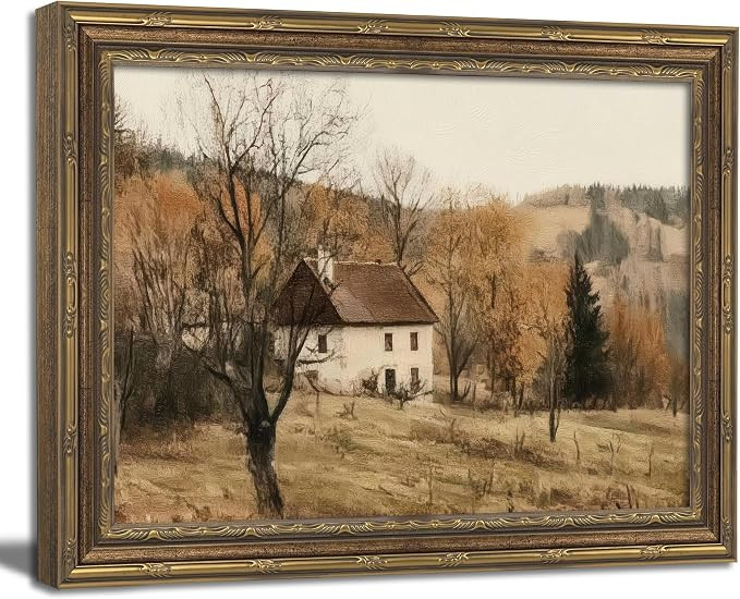 Vintage Gold Framed Wall Art, Vintage Fall Cottage Wall Art Decor - Rustic Autumn Landscape Pictu... | Amazon (US)