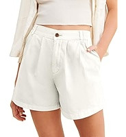 Allimy Womens 2026 Casual Summer Elastic Waist High Waist Pleated Button Zipped Shorts Wide Leg T... | Amazon (US)