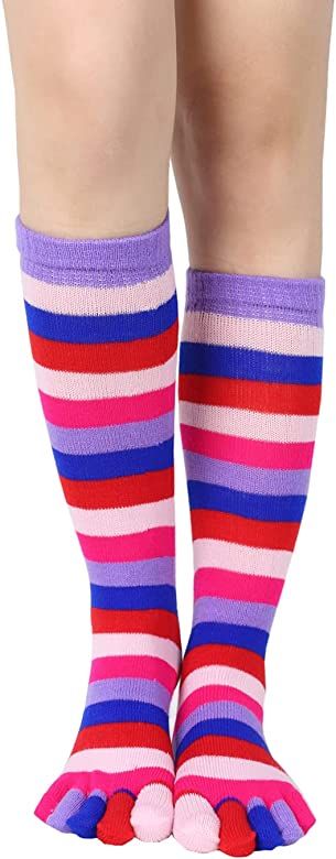 Benefeet Sox Womens Girls 5 Toe Knee High Socks Funny Cute Colorful Rainbow Striped Toe Socks Cra... | Amazon (US)