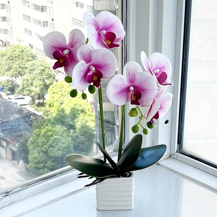 Artificial Orchids for Home Decor Indoor with Vase Orchids Artificial Flowers White Purple Orchid... | Amazon (US)