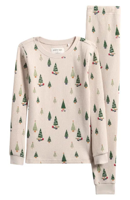 Petit Lem Kids' Christmas Tree Print Fitted Two-Piece Pajamas in Beige at Nordstrom, Size 3T | Nordstrom
