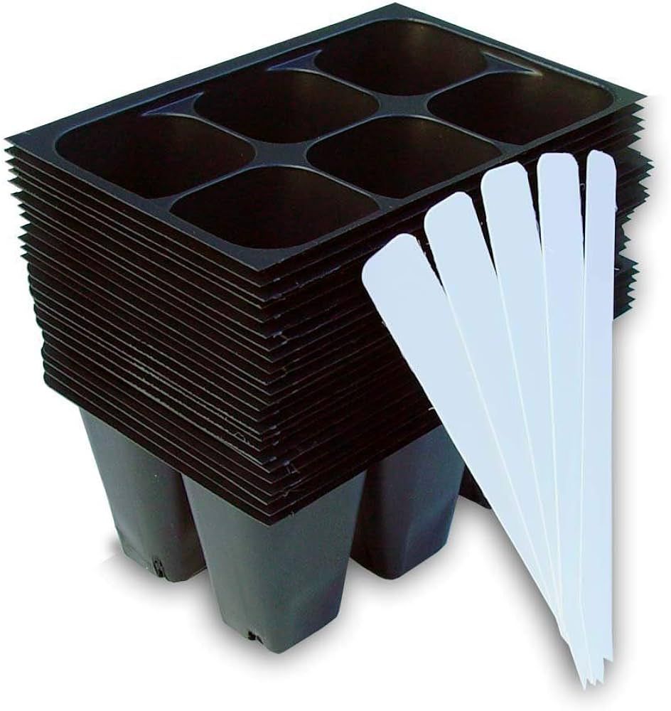 Seed Starter Trays, 144 Cells (24 Trays - 6 Cells Per Tray) + Plant Stakes | Amazon (US)