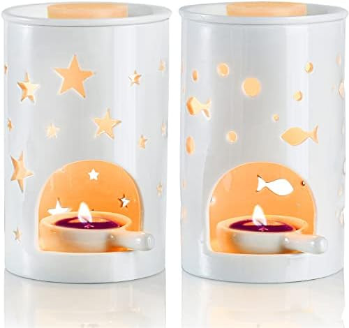 DEAYOU 2-Pack Ceramic Candle Warmer Oil Burner, Essential Oil Burner Wax Melter with Candle Spoon... | Amazon (US)