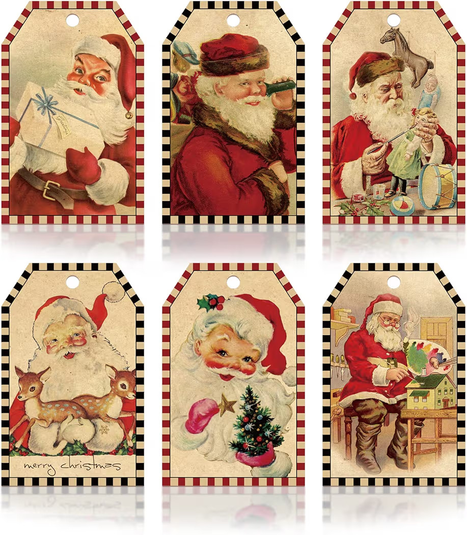 AnyDesign 120 Pcs Christmas Santa Claus Gift Tags with 98.4 Ft Hemp Rope Vintage Kraft Color Chri... | Amazon (US)