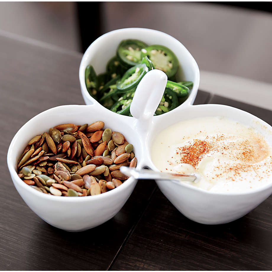 Mercer White Ceramic 3-Part Divided Server + Reviews | Crate & Barrel | Crate & Barrel