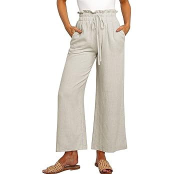 ANRABESS Women Linen Pants Casual Loose High Waist Boho Wide Leg Cropped Palazzo Beach Pants Summ... | Amazon (US)