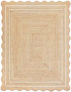 Wave Scalloped Natural Jute Rug Boho Jute Rug Entryway Runner Rug Farmhouse Scallop Rug, Off Whit... | Amazon (US)