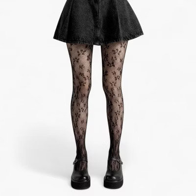 Anna-Kaci Women's Floral Lace Pattern Tights with Sheer Mesh Texture and Stretch Fit - Black | Target