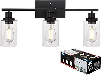MELUCEE Bathroom Vanity Light Fixtures 3 Lights Wall Sconce Black with Clear Glass Shade for Bedr... | Amazon (US)