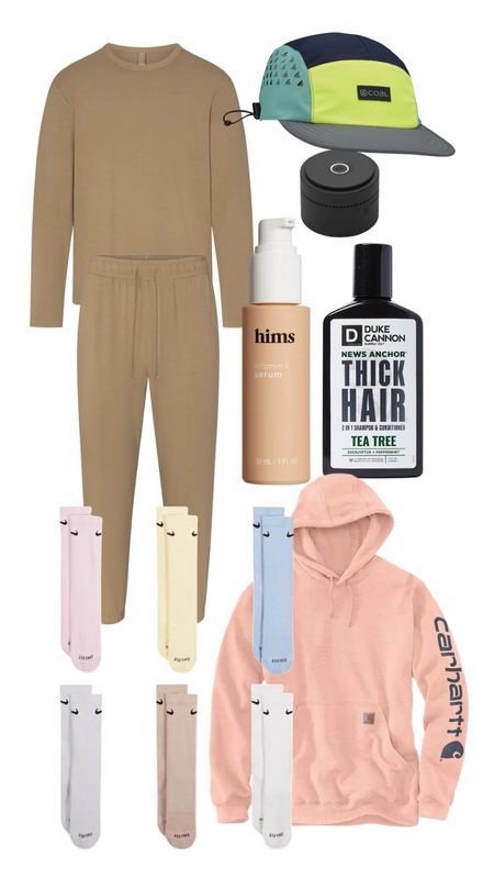 Realistic Valentine’s Day gifts for him 👉🏻 new socks in spring colors, elevated loungewear, a Carhartt hoodie in a new color because my husband lives in Carhartt, new shampoo, anti-aging skincare basics, a Pura Car for his beloved Jeep + a woodsy scent, and a cool running hat for his outdoor volleyball league, bike rides, lake days, etc! 

#LTKGiftGuide #LTKmens