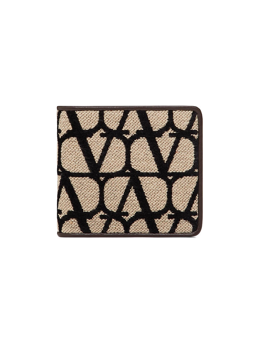 Men's Toile Iconographe Wallet with Leather Details - Beige Black | Saks Fifth Avenue