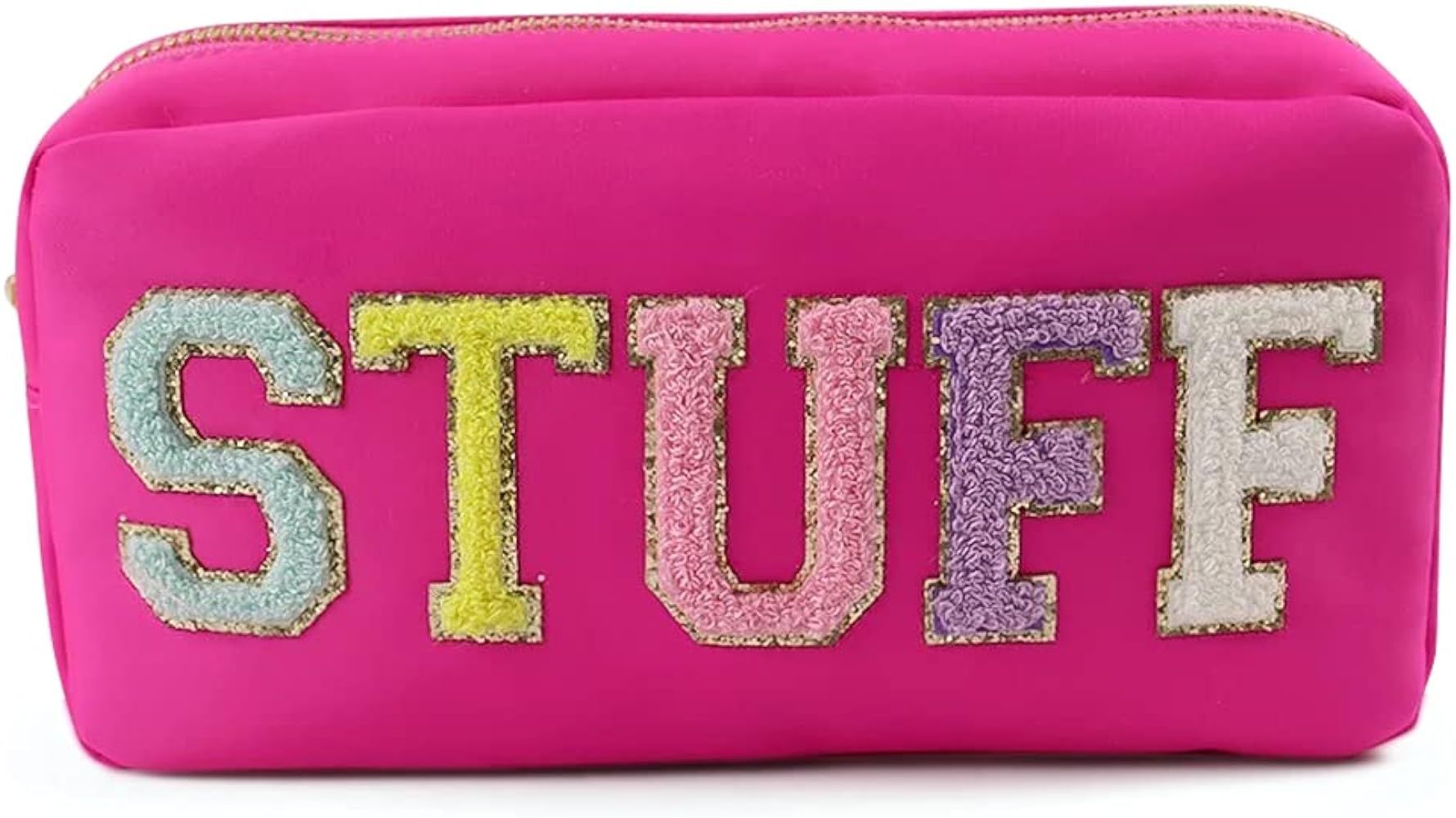 Chenille Letter Stuff Pouch - Nylon Makeup Preppy Bag For Travel and Organization, Glitter Cosmet... | Amazon (US)