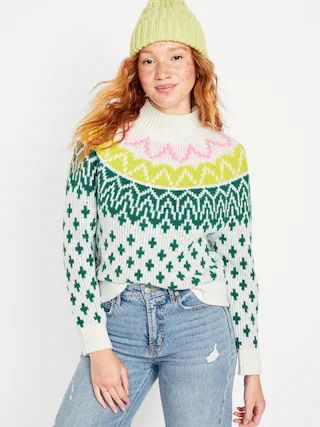 Mock-Neck Fair Isle Cropped Sweater for Women | Old Navy (US)