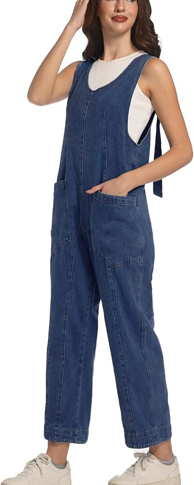 Womens High Roller Denim Jumpsuit Baggy Loose Fit Jean Overalls Adjustable Straps Sleeveless Jump... | Amazon (US)