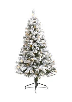Nearly Natural 5 Foot Flocked West Virginia Fir Artificial Christmas Tree with 150 LED Lights | Belk