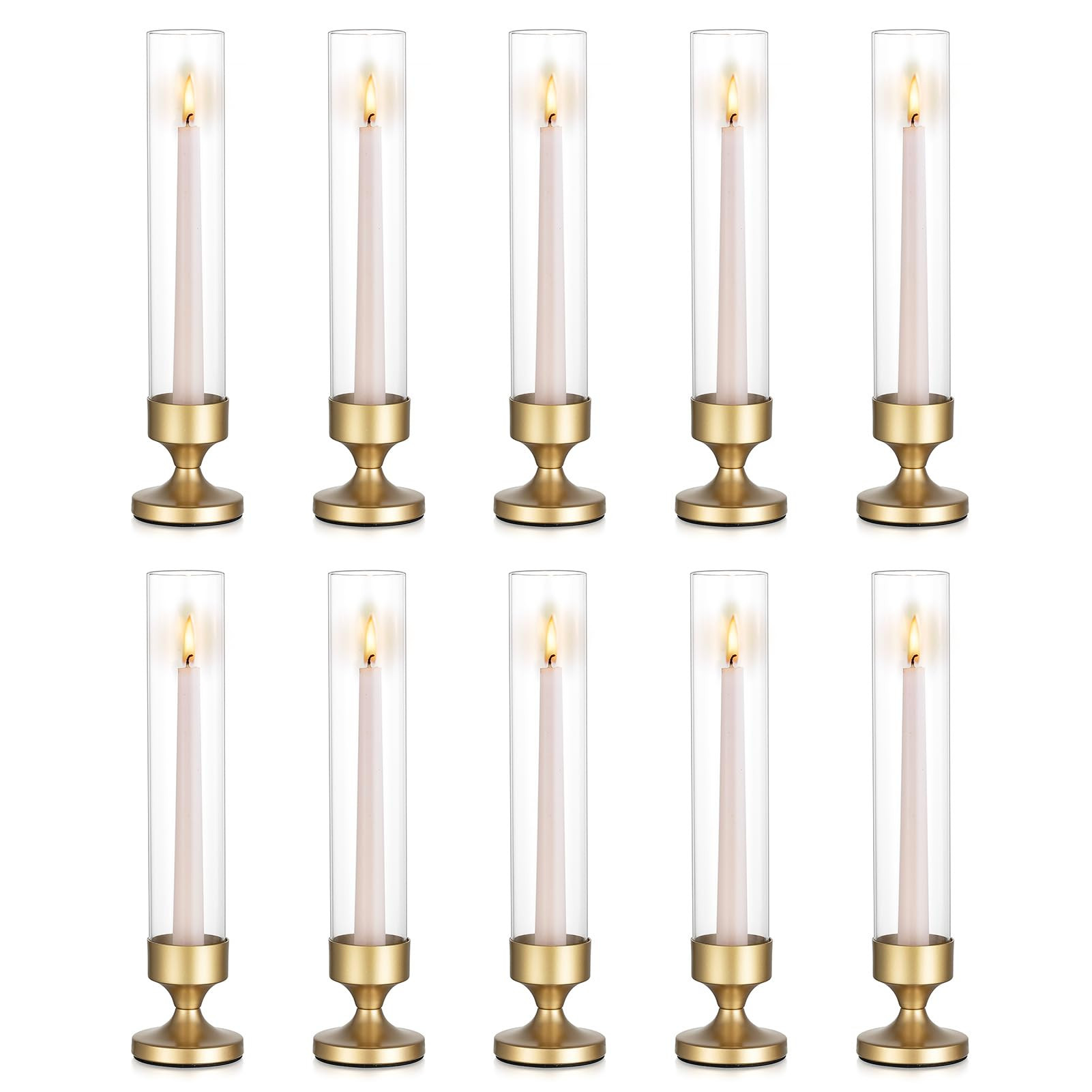 NUPTIO Hurricane Glass Candle Holder: Set of 10 Metal Taper Candle Holders with Sleeves - Gold Ca... | Amazon (CA)