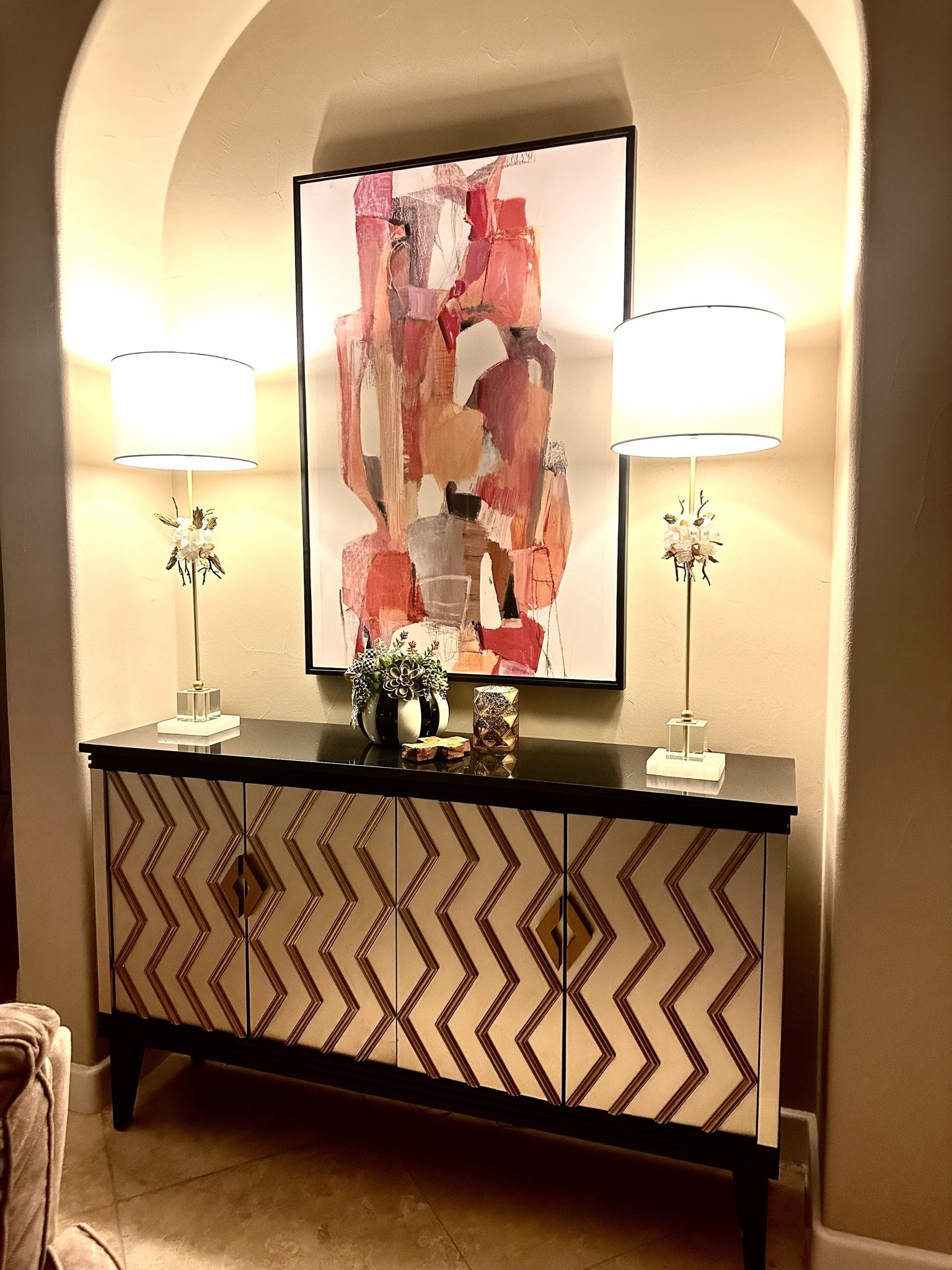 Home decor. This gorgeous contemporary sideboard with a black granite top would elevate any room crystal accent table Lamps are so unique
Add a MacKenzie Child accent pumpkin for a subtle holiday look

#LTKSeasonal #LTKHoliday #LTKfindsunder100