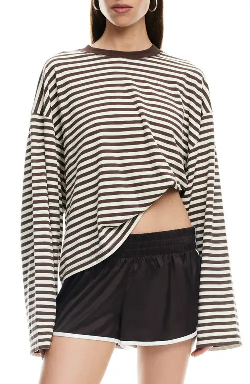 LIONESS Bloom Stripe Top in Dark Chocolate Stripe at Nordstrom, Size Large | Nordstrom