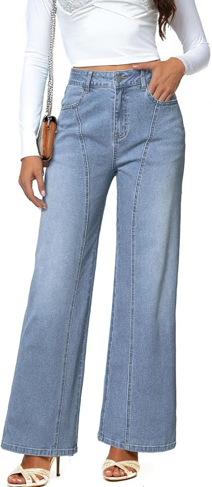 Dokotoo Womens High Rise Baggy Jeans Straight Wide Leg Casual Trendy Pants Stretch Loose Fit Ligh... | Amazon (US)