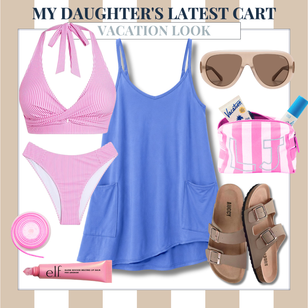 My daughter’s latest vacation picks are giving all the coastal summer vibes. From the cutest pink striped bikini and beach pouch to comfy sandals, oversized sunnies, and a throw on coverup, this cart is packed with fun vacation essentials she’ll be reaching for all summer long.

Vacation style, Beach vacation, Girls vacation outfits, Summer essentials, Pink bikini, Beach cover up, Travel favorites, Resort wear, Summer accessories, Pool day essentials, Vacation packing list, Summer fashion finds, audriedollins

#LTKootd #LTKTravel #LTKSeasonal